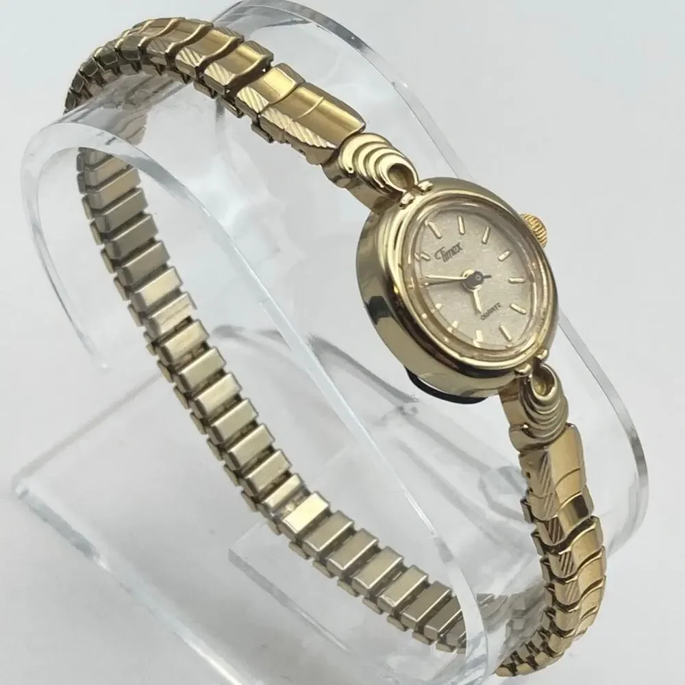 VTG Timex Women's Petite Dress Cocktail Watch 17mm - New Battery -Expansion Band